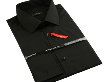 ЧЕРНАЯ РУБАШКА С ВЫРЕЗОМ/ПУГОВИЦАМИ 39/40 170/176 SLIM