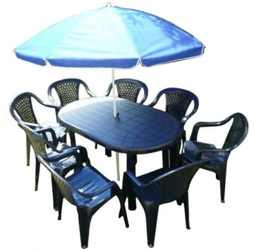 ZESTAW 8+1 DUŻY STÓŁ + KRZESŁA + PARASOL OGRODOWE