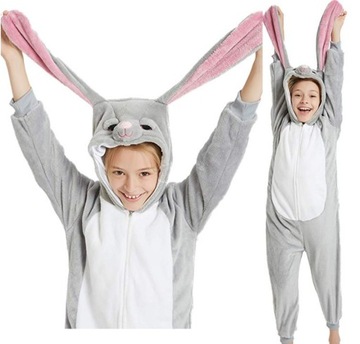 KRÓLIK ZAJĄC USZY DŁUGIE KIGURUMI DRES PIŻAMA STRÓJ 122-128-134