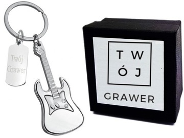 Brelok Metalowy Gitara do Kluczy Grawer + ETUI