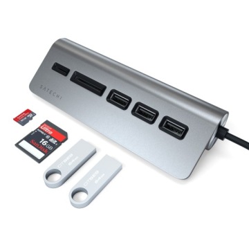 Satechi Aluminium — концентратор USB-C (устройство чтения карт micro/SD, 3 порта USB-A) (пространство