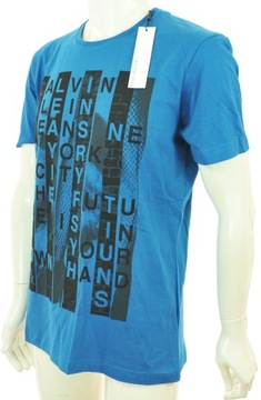 CALVIN KLEIN koszulka t-shirt niebieska nadruk L