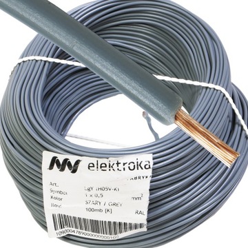 100m Przewód jednożyłowy kabel 1x0,5 linka LGY 1 x 0,5mm szary