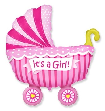 Balon foliowy wózek baby it's a girl chrzciny hel