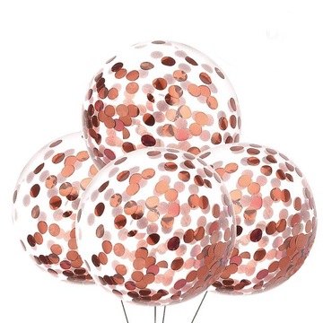 BALONY TRANSPARENTNE Z KONFETTI ROSE GOLD 4x