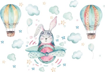 NAKLEJKI ŚCIENNE DLA DZIECI SAMOLOT BALONY CHMURY