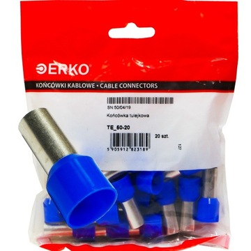 Końcówka tulejkowa izolowana tulejka niebieska 50mm TE 50/20 DIN 20szt ERKO