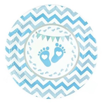 TALERZYKI BABY SHOWER CHŁOPCZYK STÓPKA 17 CM 8 SZT
