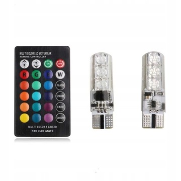 2x W5W LED RGB ŻARÓWKI KOLOROWE postojowe ŻARÓWKA T10 16 KOLOR + PILOT