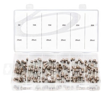 НАБОР АВТОМОБИЛЬНЫХ ПРЕДОХРАНИТЕЛЕЙ 120шт. 5A-30A СТЕКЛЯННЫЙ БЛОК ПРЕДОХРАНИТЕЛЕЙ MIX