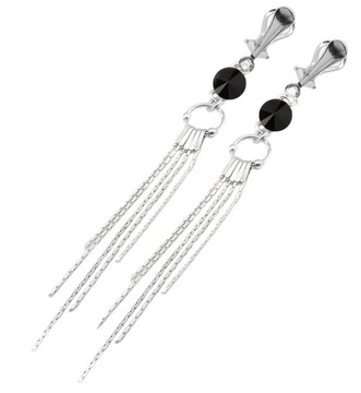 ARSYLION długie czarne klipsy zelem. Swarovski Jet