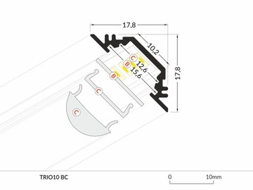 TRIO10 Анодированный алюминиевый профиль для светодиодных лент длиной 1 м