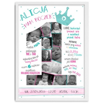 ОДИН ГОД РОЖДЕНИЯ, свидетельство о рождении, постер, фотографии + рамка А3