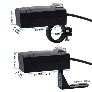 ЗАРЯДНОЕ УСТРОЙСТВО ДЛЯ МОТОЦИКЛА 2x USB QC3.0 БЫСТРАЯ ЗАРЯДКА