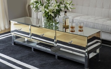 Зеркальная прикроватная тумбочка с ящиком, ГРИНВИЧ хром