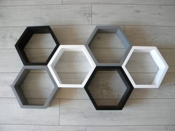 SOSNOWA PÓŁKA PLASTER MIODU HEXAGON ZESTAW 6 SZT