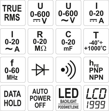 Multimetr True RMS YATO YT-73083 temp hold podśw