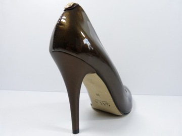 Czółenka Sala 37,5 brązowy metalic szpilki skórzane buty damskie na wesele