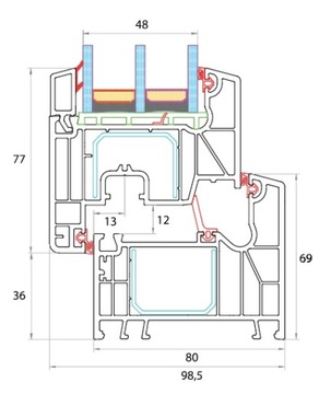 ОКНО ПВХ ПВХ 81мм 3-створчатое 1x ДУБ ЗОЛОТОЙ 1165x735