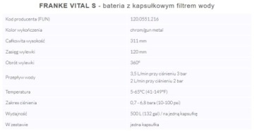 Фильтр для воды FRANKE VITAL S GunMetal