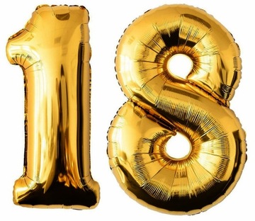 Balony Foliowe Cyfry 18 Urodziny Złote HEL 80cm