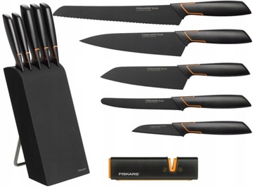 НАБОР FISKARS ИЗ 5 КУХОННЫХ НОЖЕЙ В КРОМОЧНОМ БЛОКЕ + ТОЧИЛКА XSHARP
