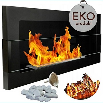 BIOKOMINEK 900x400 czarny z szybą i EFEKT ŻARZENIA