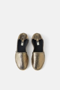 ZARA NOWE METALIZOWANE ZŁOTE ESPADRYLE BUTY 40