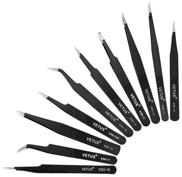10 ТОЧНЫХ ПИНЦЕТОВ МЕТАЛЛИЧЕСКИЙ Пинцет ПРЯМОЙ НАБОР ДЛЯ БРОВЕЙ TEEPSET VETUS ESD + ЧЕХОЛ