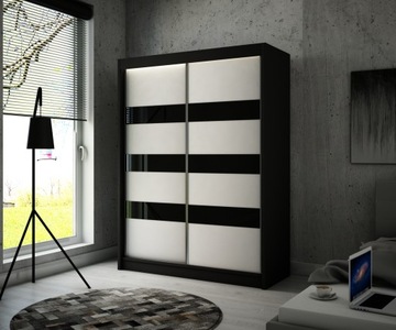 Szafa Przesuwna Garderoba 120cm Czarna Lacobel LED