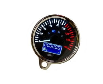 LICZNIK PRĘDKOŚCIOMIERZ UNIWERSALNY ZEGAR ANALOGOWY TUNING CAFE RACER CHROM