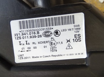 ФОНАРЬ ПЕРЕДНИЙ ПРАВЫЙ SKODA SUPERB 3 XENON 3V1941016B