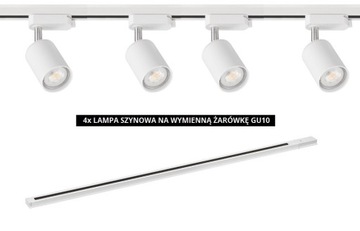 ZESTAW 4 LAMP NA WYMIENNE ŹRÓDŁO+SZYNOPRZEWÓD 1,5M