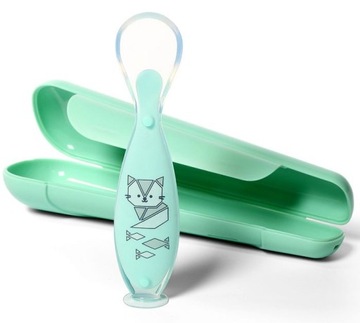 BABYONO Łyżeczka z przyssawką szeroka w etui mięta