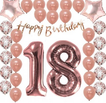 Zestaw BALONY 18 LAT na osiemnastkę ROSE GOLD