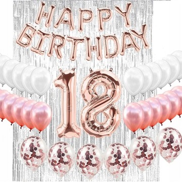 BALONY ZESTAW NA 18 URODZINY OSIEMNASTKĘ ROSE GOLD
