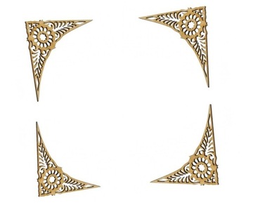 4szt Drewniany Ażur Scrapki Dekor 6cm Narożnik