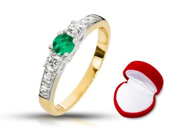 ABgold 585 pierścionek brylanty i szmaragd 0,50ct