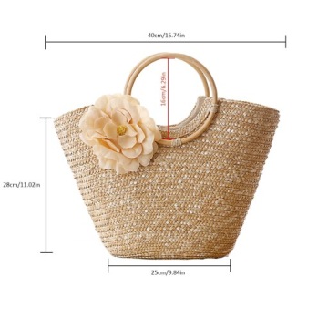 СОЛОМНАЯ СУМКА ПЛЯЖНАЯ КОРЗИНА С ДЕРЕВЯННЫМИ РУЧКАМИ