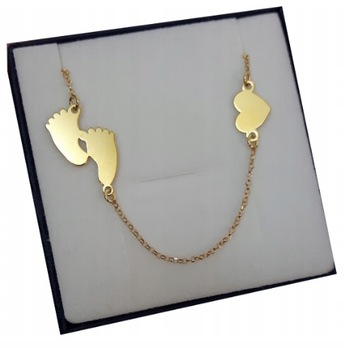 Złoty naszyjnik ze stópkami i sercem GRAWER 50 cm