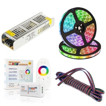 Zestaw 10m RGB taśma LED 5050 ZASILACZ + STEROWNIK