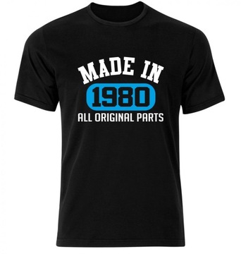 Koszulka na urodziny męska czarna MADE IN 1980 c/n
