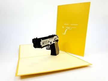 Czarny Pistolet, Kartka 3d, Broń, Prezent, Hobby