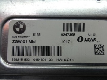BMW 5 F10 F11 MODUL ŘÍZENÍ ZGW-01 9247398