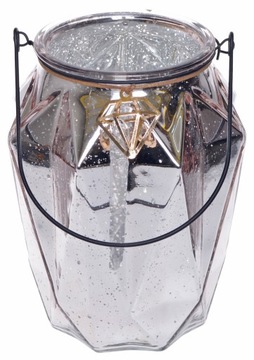 szklany lampion srebrny z rączką diament 21cm