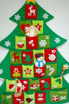 Адвент-календарь, большая елка из фетра + украшения