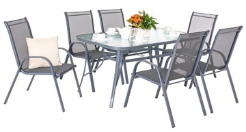 MEBLE OGRODOWE ZESTAW ALUMINIOWY SZKLANY STÓŁ 6K