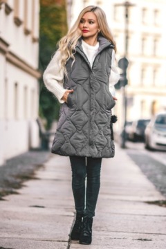 Длинный стеганый жилет с капюшоном S/M