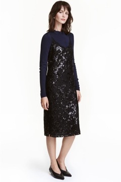 H&M Koronkowa sukienka z cekinami rozm.34,XS