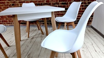 Stół kwadratowy 80x80/110 + 4 krzesła białe